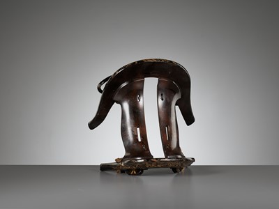 Lot 1311 - A LACQUERED WOOD KURA (SADDLE) WITH TIGERS IN BAMBOO