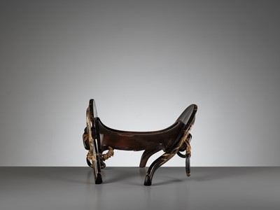 Lot 1311 - A LACQUERED WOOD KURA (SADDLE) WITH TIGERS IN BAMBOO