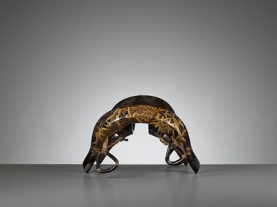 Lot 1311 - A LACQUERED WOOD KURA (SADDLE) WITH TIGERS IN BAMBOO
