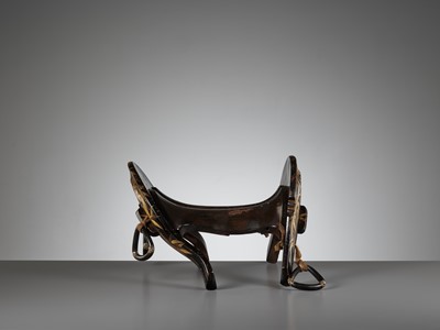Lot 1311 - A LACQUERED WOOD KURA (SADDLE) WITH TIGERS IN BAMBOO