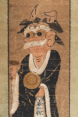 Lot 1257 - AN OTSU-E PAINTING OF ONI NO NENBUTSU