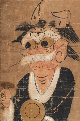 Lot 1257 - AN OTSU-E PAINTING OF ONI NO NENBUTSU