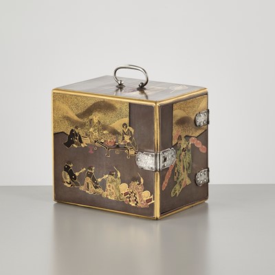 Lot 204 - A LACQUER MINIATURE KODANSU (CABINET) WITH SCENES FROM SHITAKIRI SUZUME (THE TALE OF THE TONGUE-CUT SPARROW)
