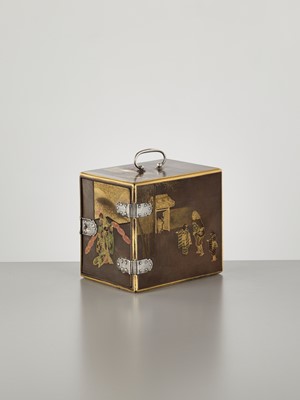 Lot 6 - A LACQUER MINIATURE KODANSU (CABINET) WITH SCENES FROM SHITAKIRI SUZUME (THE TALE OF THE TONGUE-CUT SPARROW)