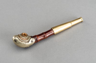 Lot 1158 - A MIXED METAL AND BAMBOO OPIUM PIPE, MEIJI