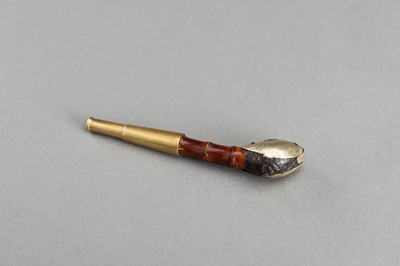 Lot 1158 - A MIXED METAL AND BAMBOO OPIUM PIPE, MEIJI