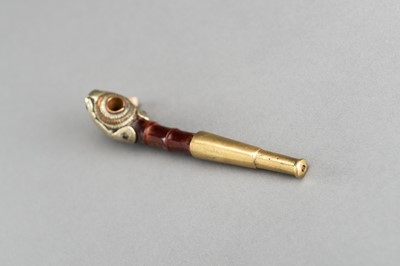 Lot 1158 - A MIXED METAL AND BAMBOO OPIUM PIPE, MEIJI