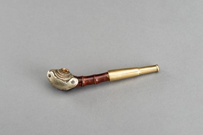 Lot 1158 - A MIXED METAL AND BAMBOO OPIUM PIPE, MEIJI