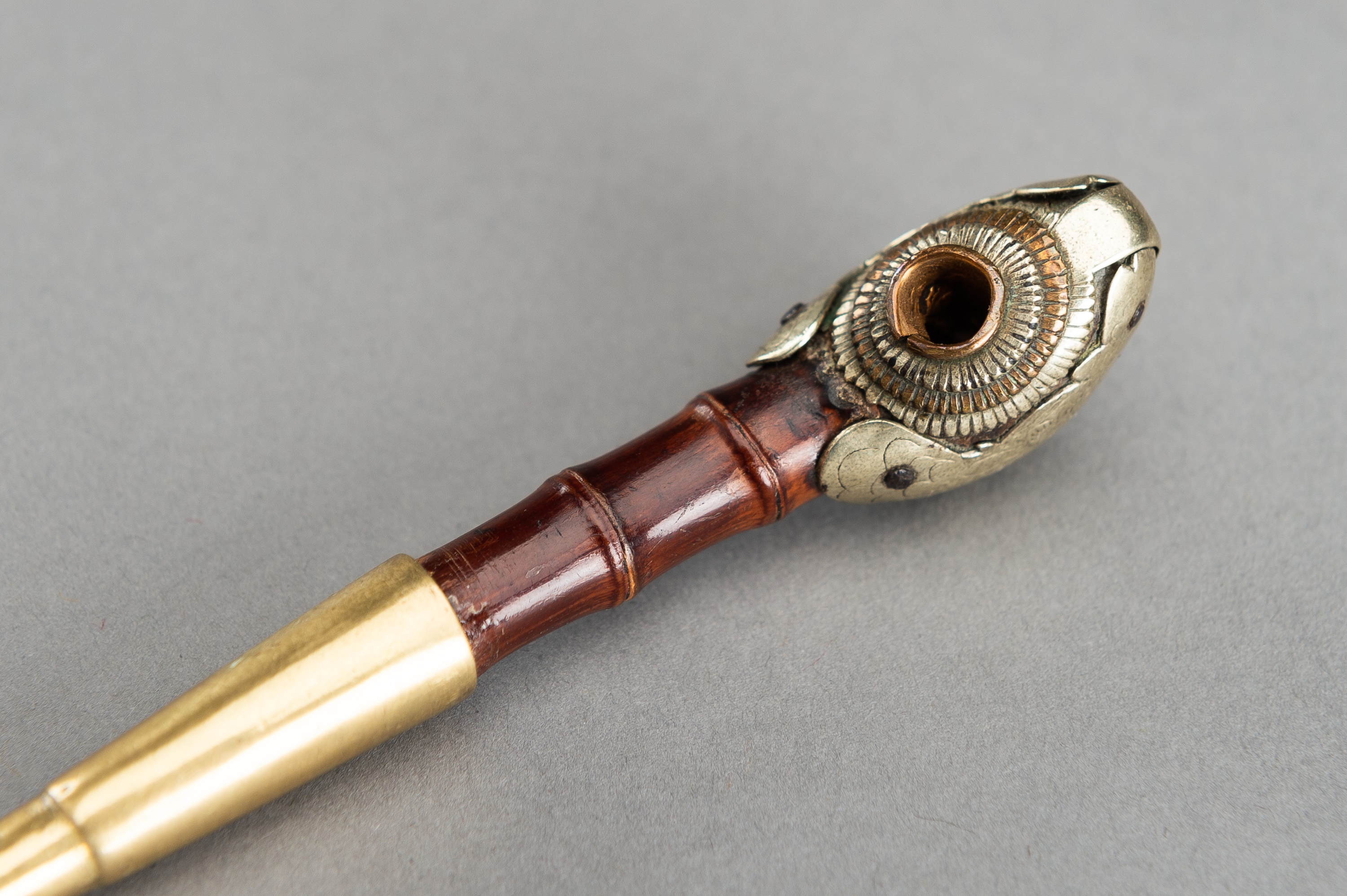 Lot 1158 - A MIXED METAL AND BAMBOO OPIUM PIPE, MEIJI