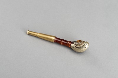 Lot 1158 - A MIXED METAL AND BAMBOO OPIUM PIPE, MEIJI