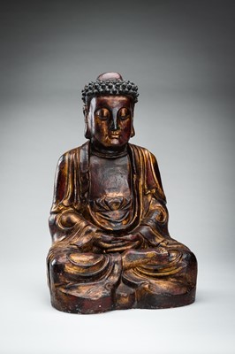 Lot 172 - A POLYCHROME LACQUERED MING DYNASTY FIGURE OF BUDDHA