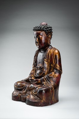 Lot 172 - A POLYCHROME LACQUERED MING DYNASTY FIGURE OF BUDDHA