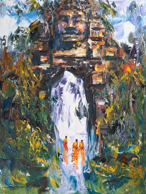 Lot 848 - ´ENTRANCE OF ANGKOR THOM WITH BUDDHISTIC MONKS´ BY SOPHANNARITH (BORN 1960)