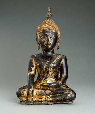 Lot 817 - A GOLD LACQUERED BRONZE FIGURE OF BUDDHA
