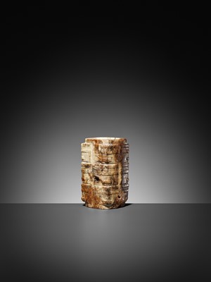 Lot 78 - A THREE-TIERED WHITE AND RUSSET JADE CONG, LATE LIANGZHU CULTURE