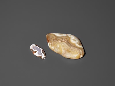 Lot 662 - TWO BACTRIAN BANDED AGATE BEADS, LATE 3RD TO EARLY 2ND MILLENIUM BC