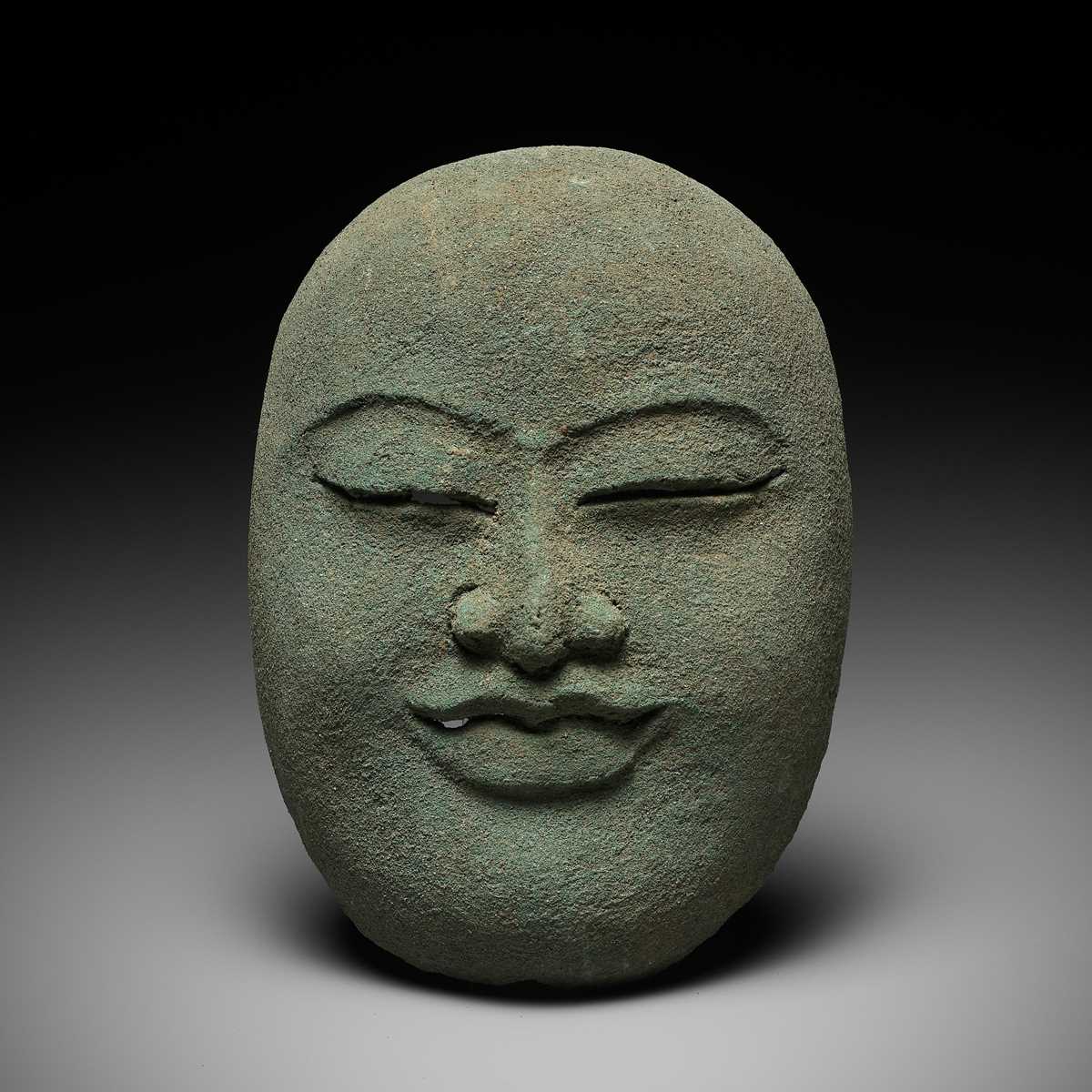 East Java Metal Masks Lot 687 - A BRONZE DEATH MASK, GOA MADE, EAST JAVA,
