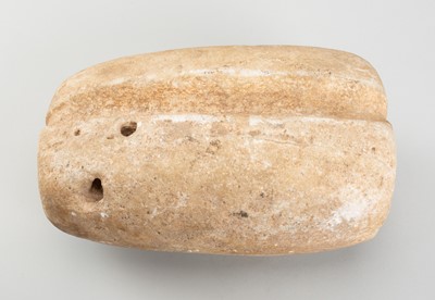Lot 1601 - A GROOVED TRAVERTINE WEIGHT, 3RD MILLENIUM BC
