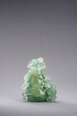 Lot 85 - A GREEN FLUORITE ‘DOUBLE GOURD AND BOY’ VASE
