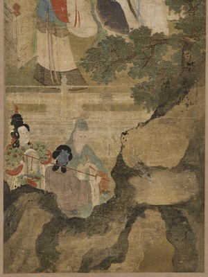 Lot 551 - A SILK PAINTING OF XIWANGMU AND OTHER FEMALE DEITIES, QING DYNASTY