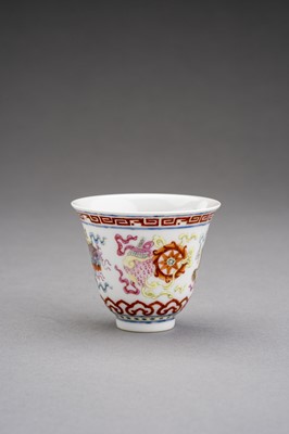Lot 650 - A FAMILLE ROSE ‘BUDDHIST EMBLEMS’ PORCELAIN CUP, GUANGXU MARK AND POSSIBLY OF PERIOD