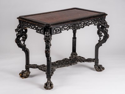 Lot 726 - A LACQUERED HONGMU WOOD AND STONE CONSOLE TABLE, QING DYNASTY