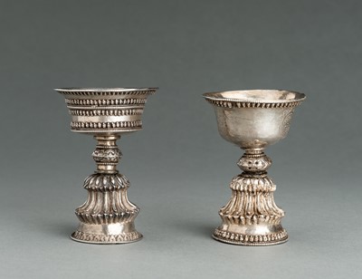 Lot 347 - TWO TIBETAN SILVER BUTTER LAMPS, 19th CENTURY
