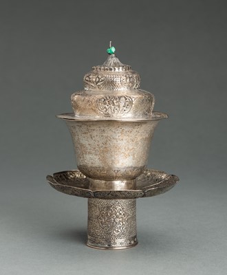 Lot 352 - A TIBETAN SILVER BUTTER TEA SET, 19th CENTURY