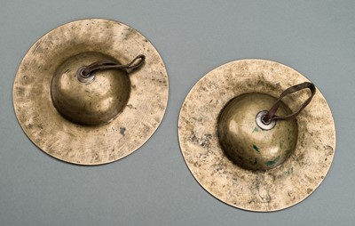 Lot 338 - A PAIR OF BRONZE CYMBALS, 19th CENTURY