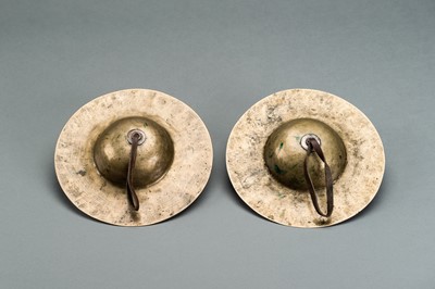 Lot 338 - A PAIR OF BRONZE CYMBALS, 19th CENTURY