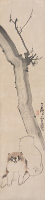 Lot 22 - NAGASAWA ROSETSU (1754-1799): ‘TWO PUPPIES BENEATH A BLOOMING PLUM TREE’