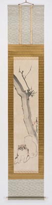 Lot 22 - NAGASAWA ROSETSU (1754-1799): ‘TWO PUPPIES BENEATH A BLOOMING PLUM TREE’