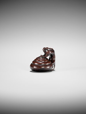 Lot 353 - SHUZAN: AN EXCEPTIONAL WOOD NETSUKE OF A SNAIL ACROBAT