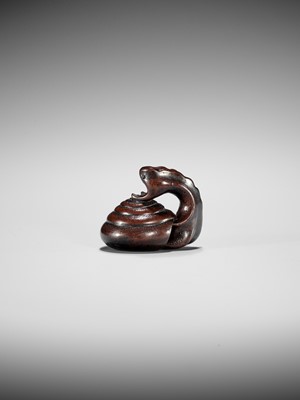 Lot 353 - SHUZAN: AN EXCEPTIONAL WOOD NETSUKE OF A SNAIL ACROBAT