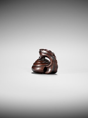 Lot 353 - SHUZAN: AN EXCEPTIONAL WOOD NETSUKE OF A SNAIL ACROBAT