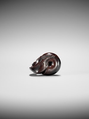 Lot 353 - SHUZAN: AN EXCEPTIONAL WOOD NETSUKE OF A SNAIL ACROBAT
