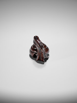 Lot 353 - SHUZAN: AN EXCEPTIONAL WOOD NETSUKE OF A SNAIL ACROBAT