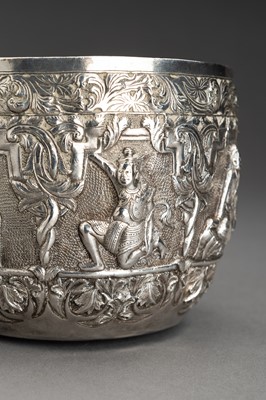 Lot 866 - AN EMBOSSED SILVER BOWL WITH FIGURAL RELIEF