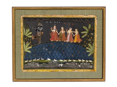 Lot 699 - AN INDIAN MINIATURE PAINTING OF KRISHNA AS SHRINATHJI, RAJASTHAN, NATHDWARA, LATE 18TH - 19TH CENTURY