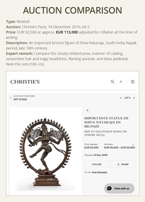 Lot 248 - A VERY LARGE BRONZE OF SHIVA NATARAJA, SOUTH INDIA, 18TH - 19TH CENTURY