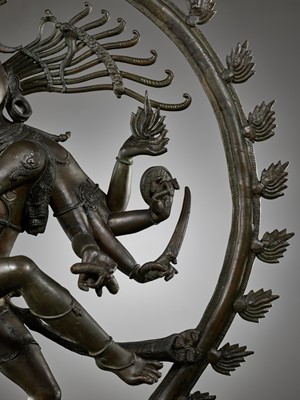 Lot 248 - A VERY LARGE BRONZE OF SHIVA NATARAJA, SOUTH INDIA, 18TH - 19TH CENTURY