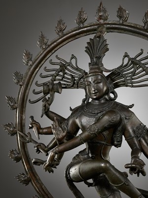 Lot 248 - A VERY LARGE BRONZE OF SHIVA NATARAJA, SOUTH INDIA, 18TH - 19TH CENTURY