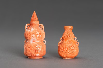 Lot 512 - TWO CARVED MOMO CORAL SNUFF BOTTLES, c. 1920s