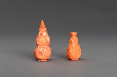 Lot 512 - TWO CARVED MOMO CORAL SNUFF BOTTLES, c. 1920s