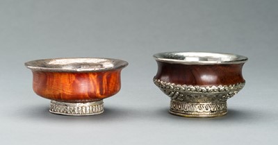 Lot 355 - TWO SILVER MOUNTED WOOD BUTTER CUPS, c. 1920s