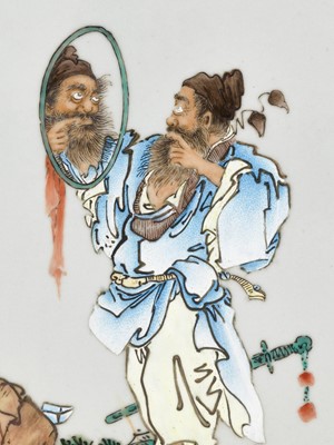 Lot 445 - A FAMILLE ROSE PLAQUE OF ZHONG KUI, BY WANG QI (1884-1937), DATED 1931