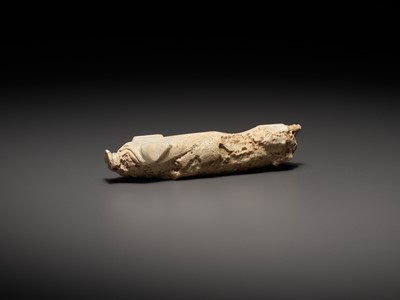 Lot 1047 - A WHITE JADE FIGURE OF A PIG, HAN DYNASTY