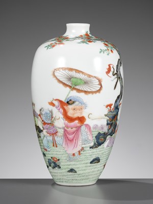 Lot 460 - A VERY FINE FAMILLE ROSE ‘BOYS AT PLAY’ VASE, MEIPING, REPUBLIC PERIOD