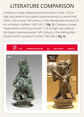 Lot 651 - A RARE BRONZE LION BELL TERMINAL, EASTERN JAVANESE PERIOD, 12TH CENTURY