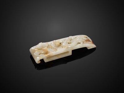 Lot 78 - A 4-PART WHITE AND RUSSET JADE SWORD FITTING, WESTERN HAN